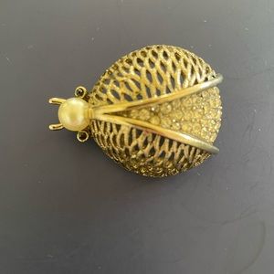Vintage Pearl Lady Bug Brooch, Excellent Condition